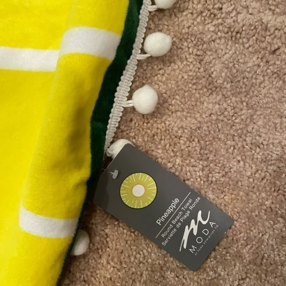 MODA NWT Sliced Pineapple Round‎ Pompom Hem Swim Beach Towel
